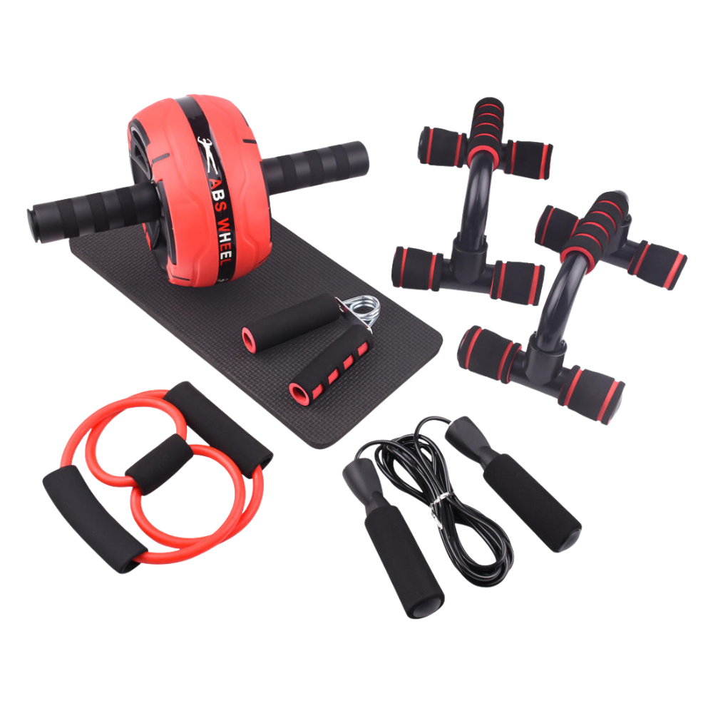 6-in-1 Home Gym Set – Ab Roller, Push-Up Bars, Jump Rope & Resistance Bands